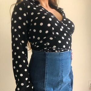 Black and White Polka Dot Wrap Top